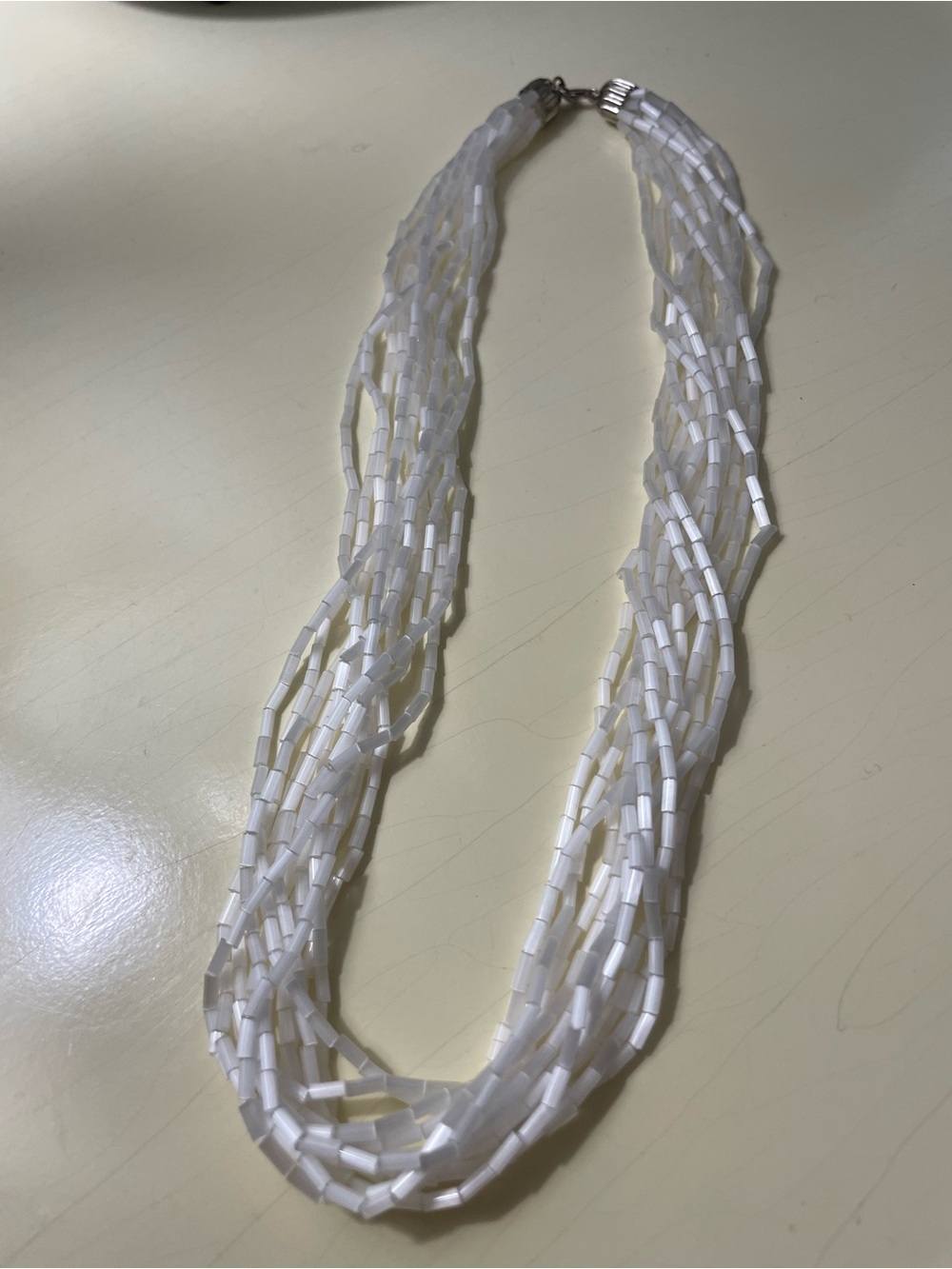 Multi-Strand White Beaded Necklace — Classic Layered Style